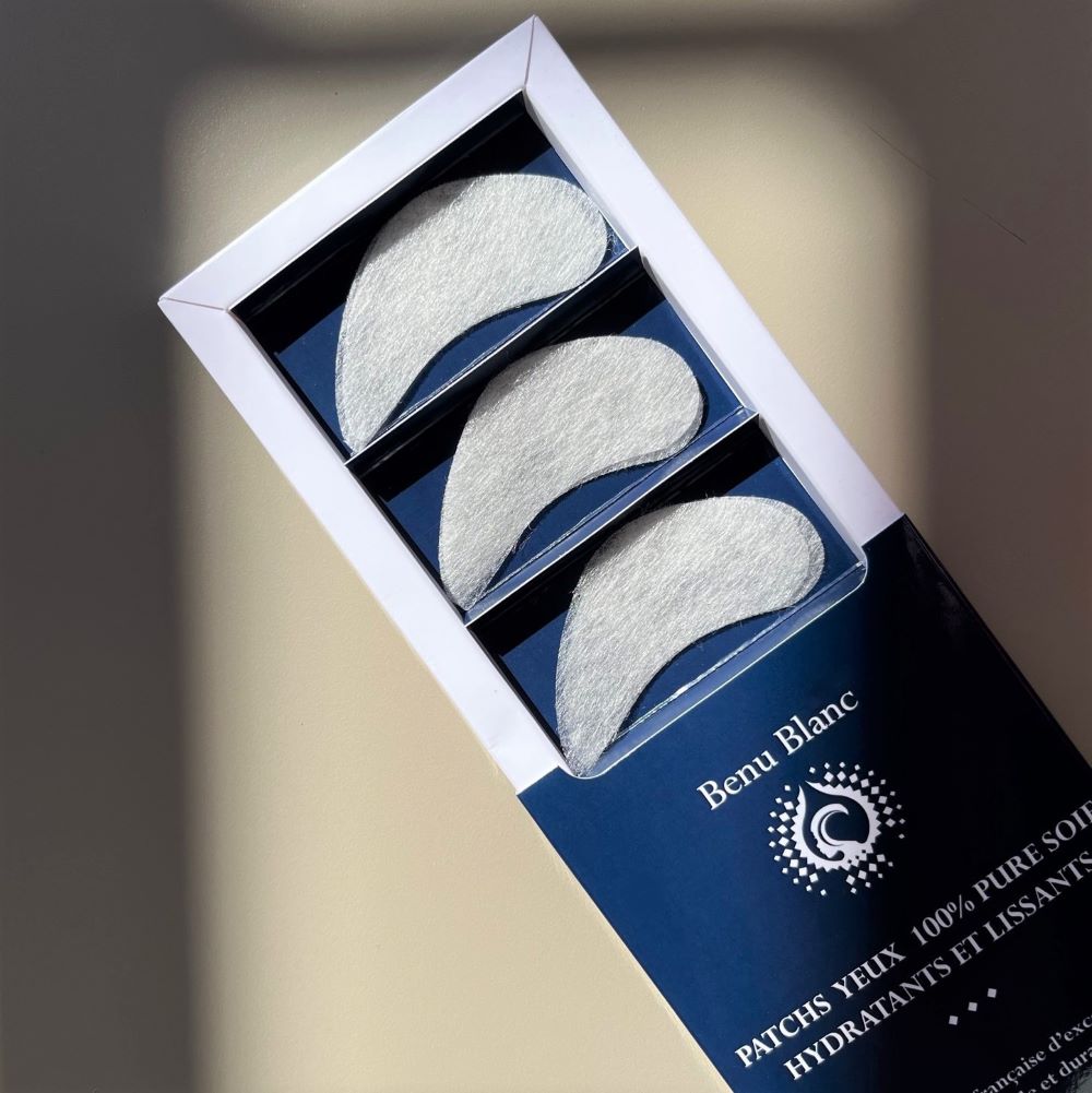 Benu Blanc Patchs de soie pure pour les yeux : 6 patchs réutilisables